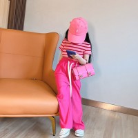 女童夏装套装条垂感直筒阔腿裤2024新夏季儿童条纹短袖t恤两件套