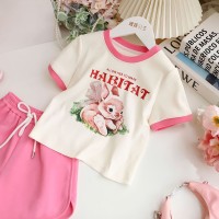 女童休闲运动套装夏装洋气时髦中大儿童小女孩卡通短袖衣服两件套
