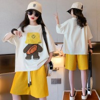 女童短袖套装夏装2024新款儿童洋气五分短裤夏天中大童运动两件套