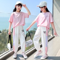 女童学院风裙子短袖洋气2024新款夏装女孩夏季网红儿童条纹连衣裙