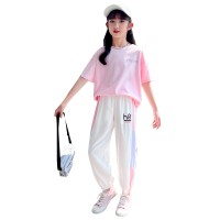 女童学院风裙子短袖洋气2024新款夏装女孩夏季网红儿童条纹连衣裙