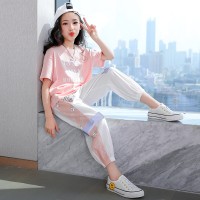 含棉原版质量套装2024新款时尚儿童装短袖运动小女孩夏季两件套潮