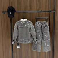 初壹服饰男童套装2024春款儿童牛仔外套长裤两件套春季时髦韩版装
