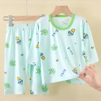 夏季新款儿童男童女童薄荷七分袖夏季家居空调服套装