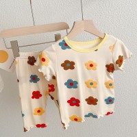 女童冰丝凉快夏季新款中小童休闲花朵套装睡衣家居服两件套潮