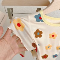 女童冰丝凉快夏季新款中小童休闲花朵套装睡衣家居服两件套潮