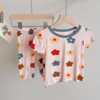 女童冰丝凉快夏季新款中小童休闲花朵套装睡衣家居服两件套潮