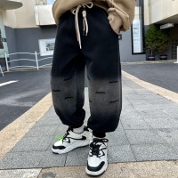 男童运动裤子2024童装春季新款中大童儿童黑色针织卫裤春秋款