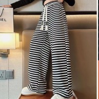 女童裤子春装外穿2024新款春季中大童黑白条纹阔腿裤春秋儿童卫裤
