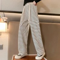 女童裤子春装外穿2024新款春季中大童黑白条纹阔腿裤春秋儿童卫裤