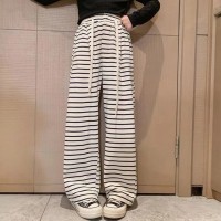 女童裤子春装外穿2024新款春季中大童黑白条纹阔腿裤春秋儿童卫裤
