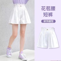 女童裤子2024夏季新款中大童冰丝宽松五分裤女孩荷叶边百搭短裤子