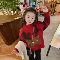 女童毛衣2024新款洋气秋冬装加厚宝宝套头童装线衣秋季儿童打底衫