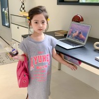 女童中长款T恤连衣裙夏季宽松洋气字母儿童无袖裙子中小童休闲裙