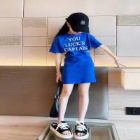 女童连衣裙2024夏季红女大童炸街露腰洋气夏季短袖T恤裙子