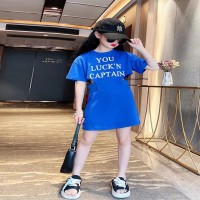 女童连衣裙2024夏季红女大童炸街露腰洋气夏季短袖T恤裙子