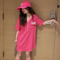女童夏装连帽T恤裙2024夏季新款女童短袖中长款连衣裙洋气公主裙