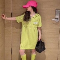 女童夏装连帽T恤裙2024夏季新款女童短袖中长款连衣裙洋气公主裙