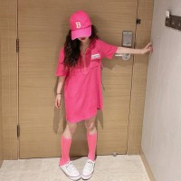 女童夏装连帽T恤裙2024夏季新款女童短袖中长款连衣裙洋气公主裙