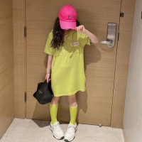 女童夏装连帽T恤裙2024夏季新款女童短袖中长款连衣裙洋气公主裙