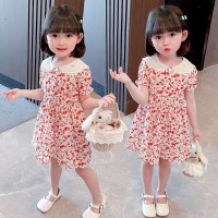 女童连衣裙2024夏季新款小童韩版休闲裙子女孩可爱风娃娃领公主裙