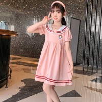 女童学院风连衣裙夏季新款洋气网红公主裙夏装中大童薄款短袖裙子