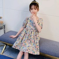女童碎花露背连衣裙夏2024新款洋气泡泡短袖中大儿童度假沙滩裙子
