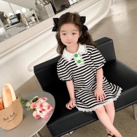 女童裙子2024夏季新款条纹拼接时尚百搭休闲潮流套装连衣裙
