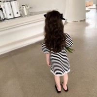 女童裙子2024夏季新款条纹拼接时尚百搭休闲潮流套装连衣裙