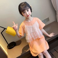 女童连衣裙2024儿童夏季新款假两件公主裙夏天中大童韩版连衣裙子