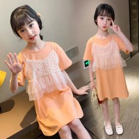 女童连衣裙2024儿童夏季新款假两件公主裙夏天中大童韩版连衣裙子