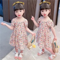 女童2024夏季连衣裙宝宝短袖清爽连衣裙儿童甜美碎花裙子系带裙子