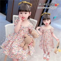 女童2024夏季连衣裙宝宝短袖清爽连衣裙儿童甜美碎花裙子系带裙子