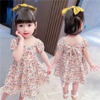 女童2024夏季连衣裙宝宝短袖清爽连衣裙儿童甜美碎花裙子系带裙子