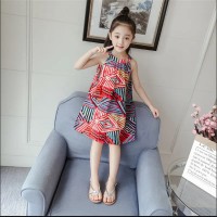 女童连衣裙夏装学生吊带裙韩版背心裙女孩公主裙无袖棉绸碎花裙子