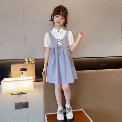 <!--女童连衣裙夏装2024新款儿童网红公主裙洋气夏季大童假两件背带裙-->