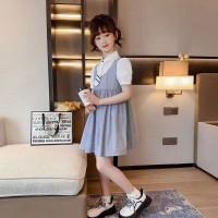 女童连衣裙夏装2024新款儿童网红公主裙洋气夏季大童假两件背带裙