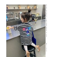 儿童女宝宝中大童2024夏季新款时尚条纹扎染速干透气中长款T恤裙