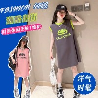 女童夏季T恤裙2024新款儿童网红背心裙女大童洋气夏装童装连衣裙