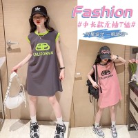 女童夏季T恤裙2024新款儿童网红背心裙女大童洋气夏装童装连衣裙