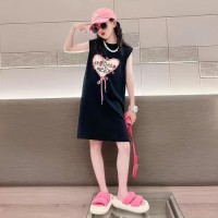 女童夏装中长款T恤裙薄款2024新款无袖女大童休闲儿童连衣裙