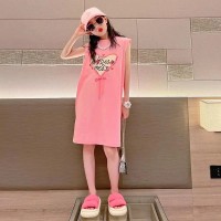 女童夏装中长款T恤裙薄款2024新款无袖女大童休闲儿童连衣裙