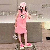 女童夏装中长款T恤裙薄款2024新款无袖女大童休闲儿童连衣裙