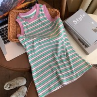女童背心裙夏装2024新款洋气儿童条纹打底裙小女孩韩版无袖连衣裙