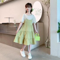 原版布料工艺）女童连衣裙夏装2024新款雪纺公主裙假两件吊带裙