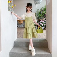 原版布料工艺）女童连衣裙夏装2024新款雪纺公主裙假两件吊带裙