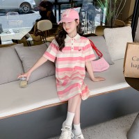 女童夏装连衣裙2024新款洋气童装polo长款T恤裙大童儿童夏天裙子