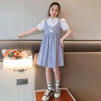 女童连衣裙夏装2024新款儿童网红公主裙洋气夏季大童假两件背带裙