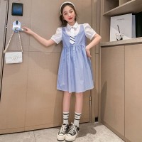 女童连衣裙夏装2024新款儿童网红公主裙洋气夏季大童假两件背带裙