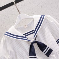 女童海军学院风连衣裙夏季薄款洋气儿童女孩韩版白色裙子夏装短裙